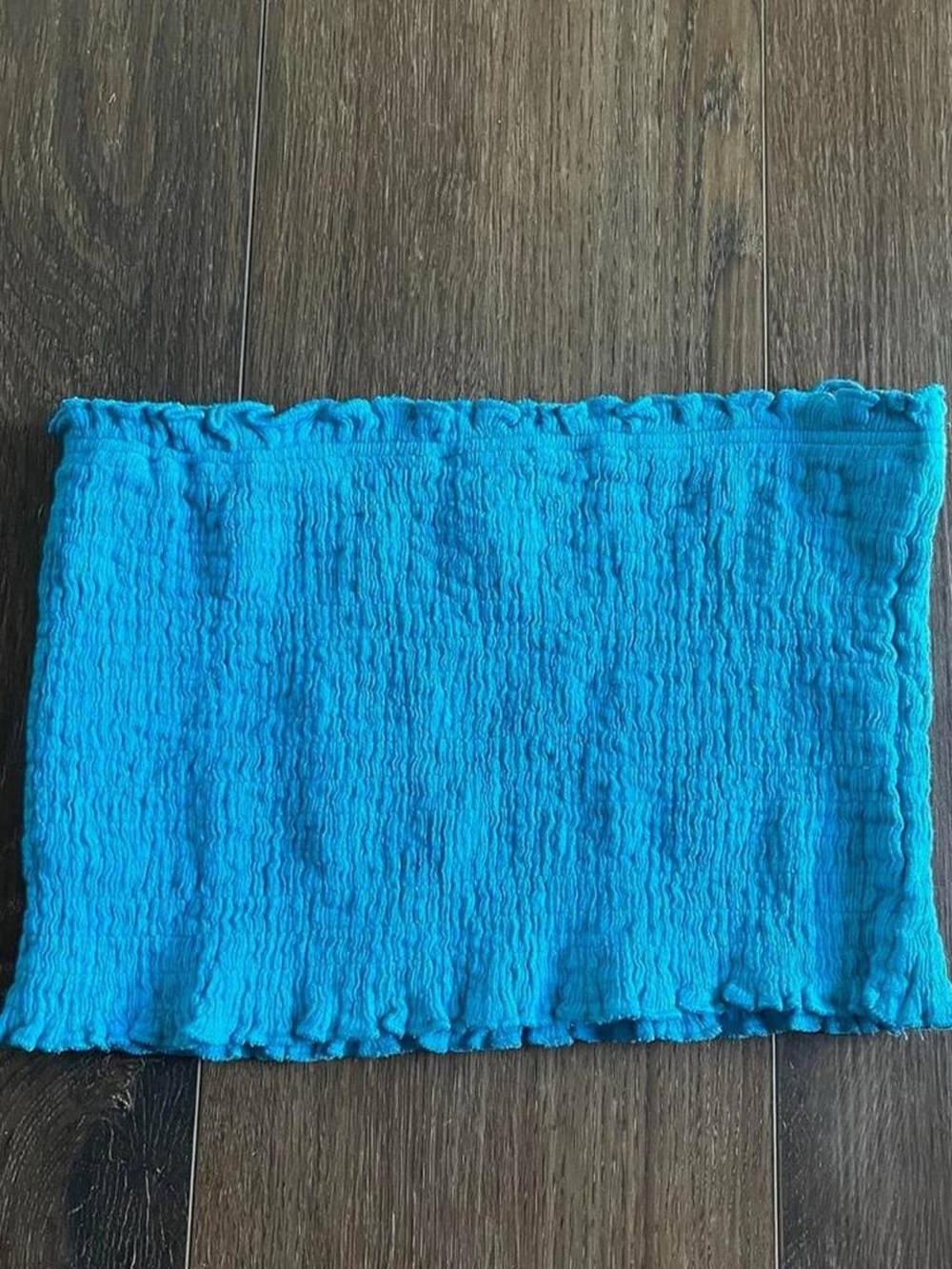 Blue ruched tube top